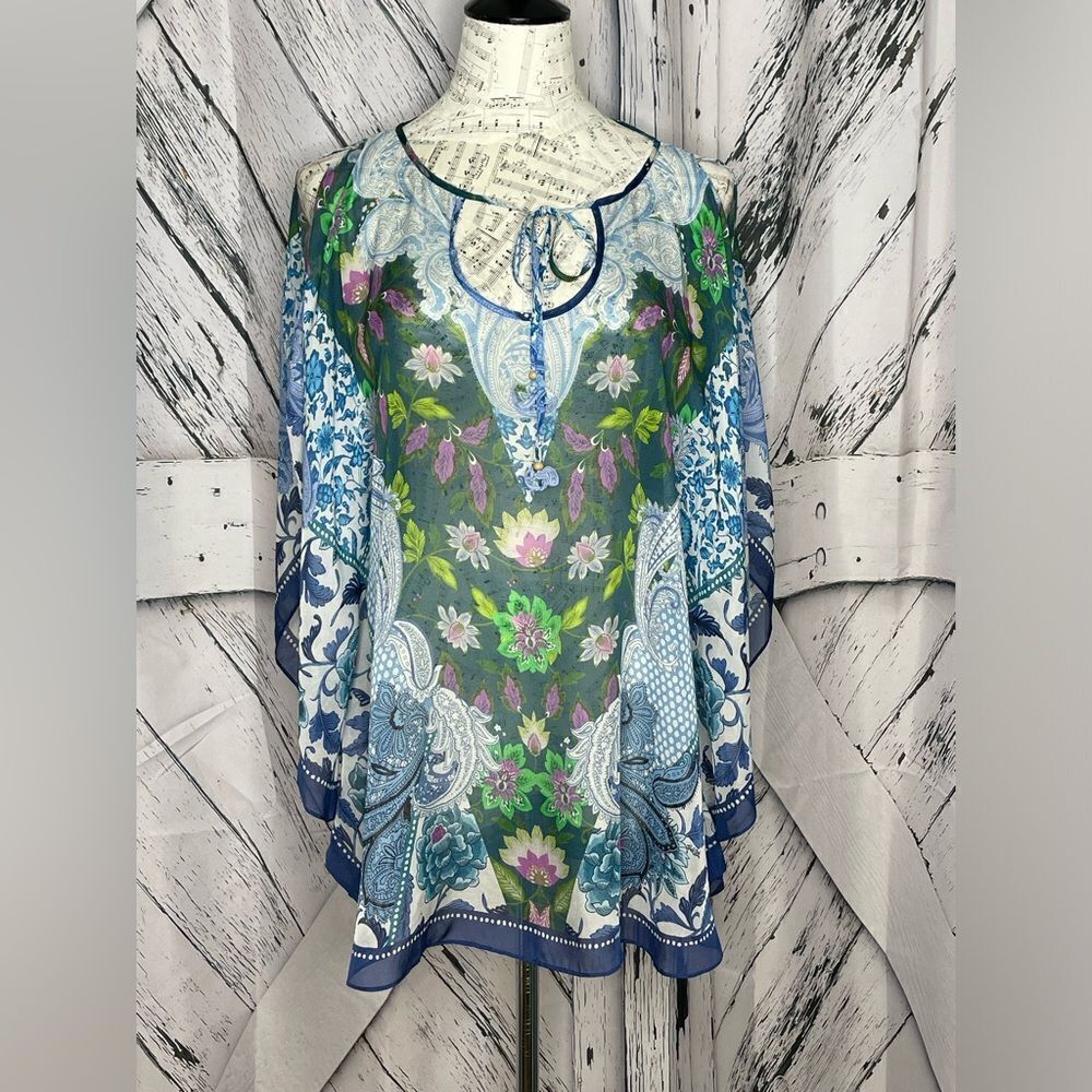 Hale Bob silk poncho blouse floral M